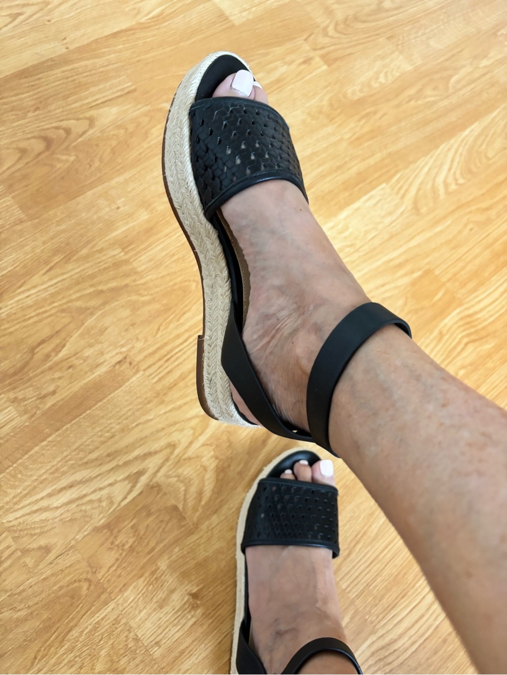 Vince Camuto Black Woven Espadrille-Style Wedge Sandals with Ankle Strap